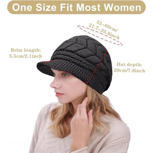 4 Pack Women\'s Winter Beanie Hats Thick Warm Knit Hat with Visor Brim Snow Cap main image 5